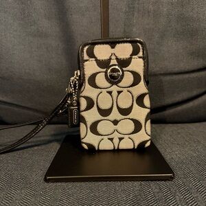 Coach Signature Black and Gray Small Vertical Wristlet